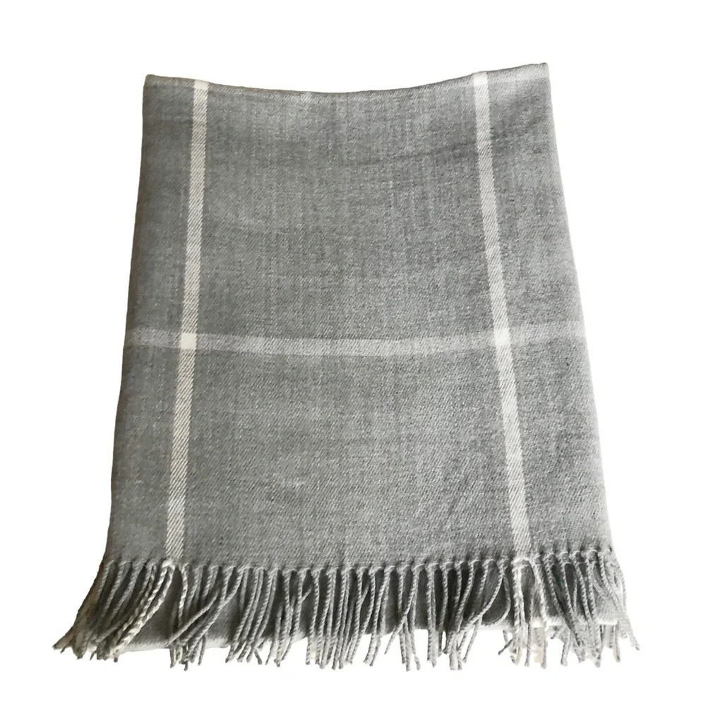 J. Crew Classic Plaid Heather Dusk Gray Ivory Scarf